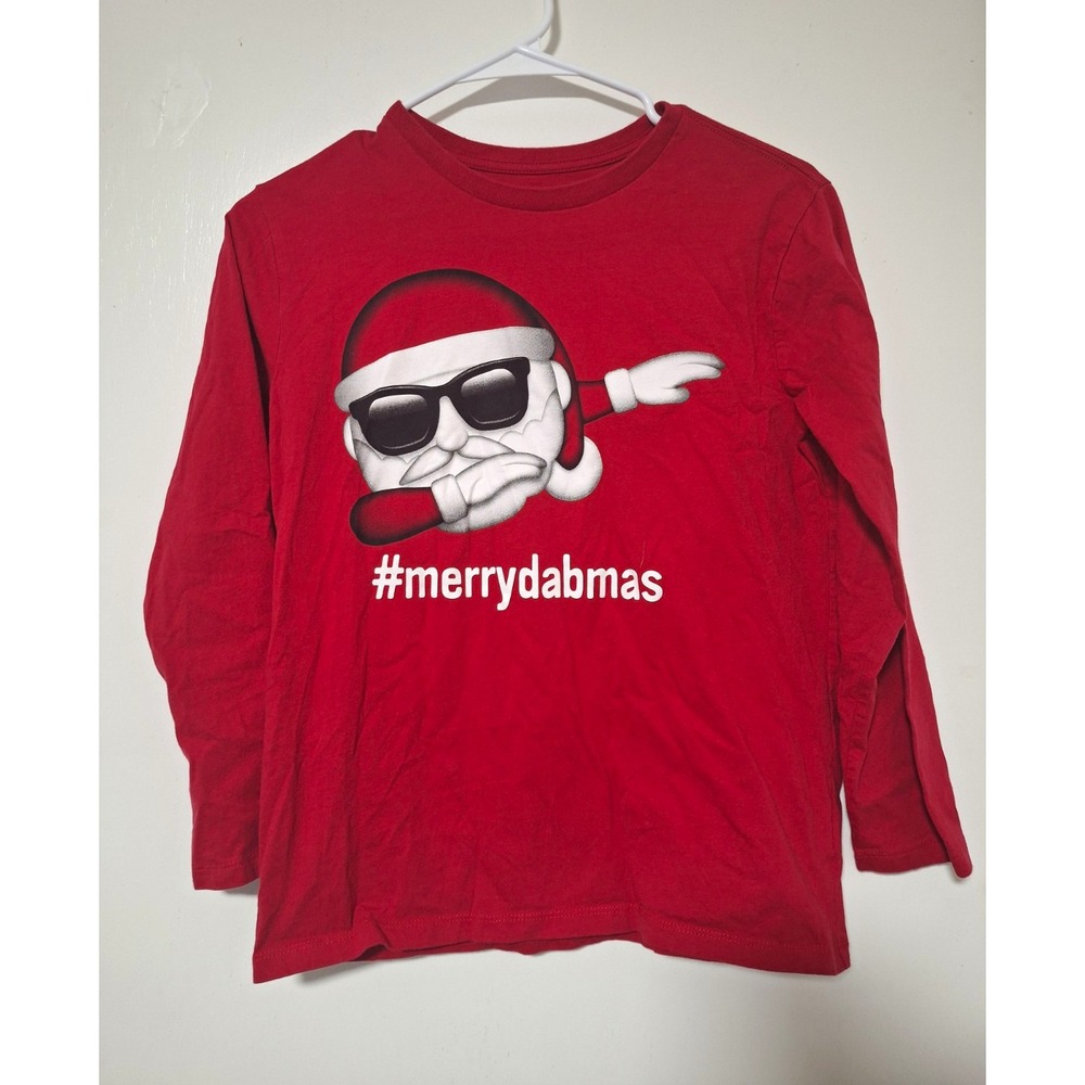 The Childrens Place Boys Long Sleeve Sz L 10/12 Red Merry Dabmas Dabbing Santa